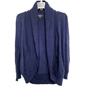 Quince Women Navy Blue Sz Small Mongolian Cashmere Open Cardigan Sweater Pockets